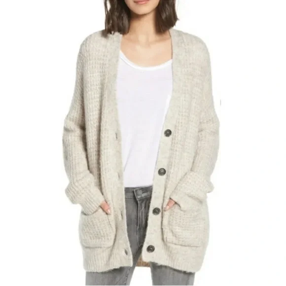 Nordstrom BP Oversized Waffle Stitch Cardigan Grandpa Sweater Size XS - Picture 1 of 13